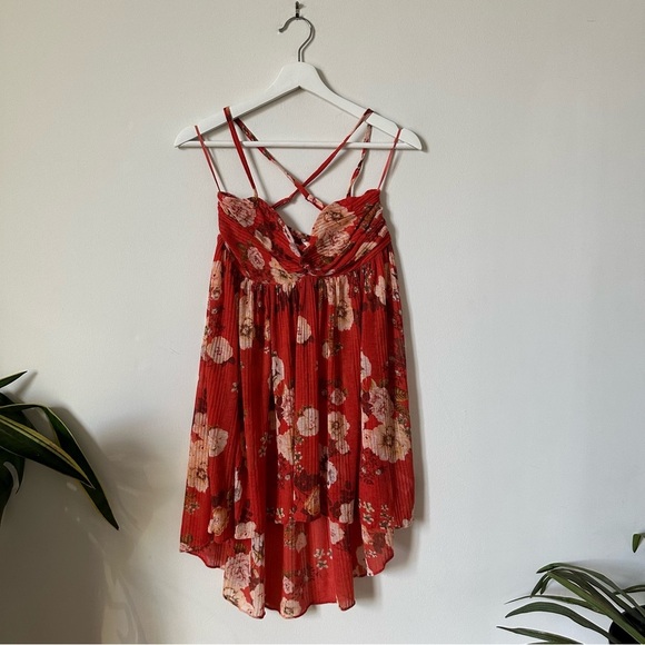 Free People Red Floral Mirage Mini Dress Tunic Top Size M - Picture 4 of 9